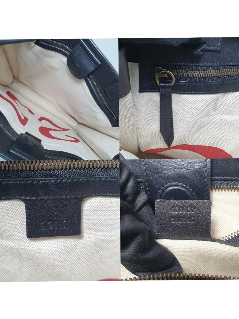 Authentic Gucci GG Supreme Bee Tote Bag Large Canvas Black Leather - Picture 11 of 12